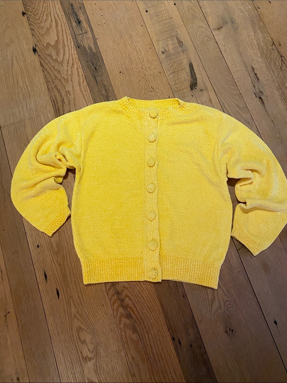 Chenille Yellow Crew Cardigan L/S Made in USA Size SMALL